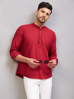Vastramay - Mens Maroon Cotton Blend Kurta