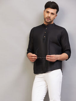 Vastramay - Mens Black Cotton Blend Kurta