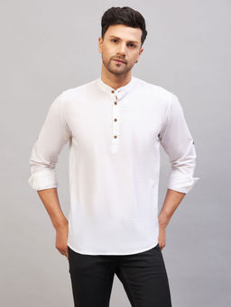 Vastramay - Mens White Cotton Blend Kurta