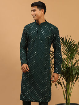 Vastramay - Mens Green Georgette Kurta