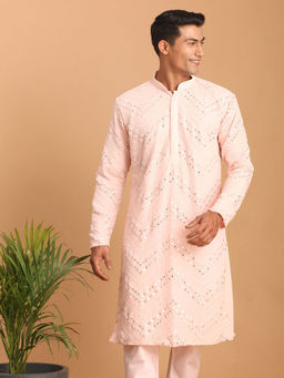 Vastramay - Mens Pink Georgette Kurta