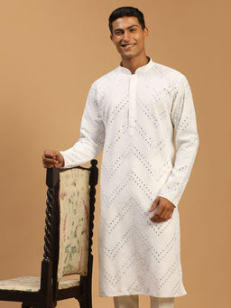Vastramay - Mens White Georgette Kurta