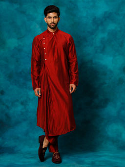 Vastramay - Mens Maroon Viscose Blend Kurta
