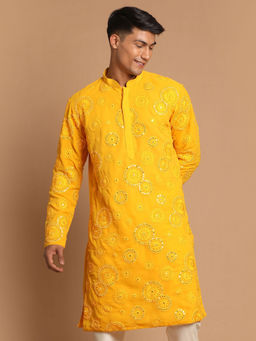 Vastramay - Mens Yellow Georgette Kurta
