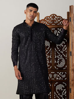 Vastramay - Mens Black Georgette Kurta