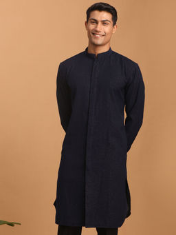 Vastramay - Mens Navy Blue Cotton Blend Kurta