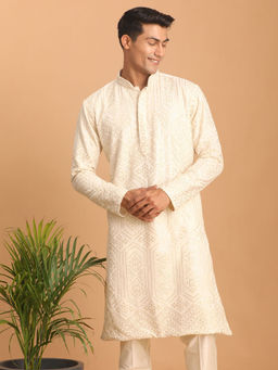 Vastramay - Mens Cream Cotton Blend Kurta