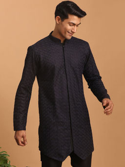 Vastramay - Mens Navy Blue Silk Blend Kurta