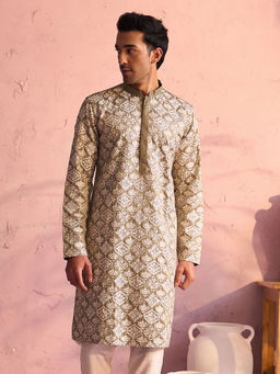 Vastramay - Mens Green Silk Blend Kurta