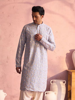 Vastramay - Mens Pastel Blue Georgette Kurta