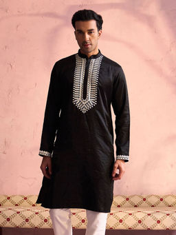 Vastramay - Mens Black Moonga Silk Kurta