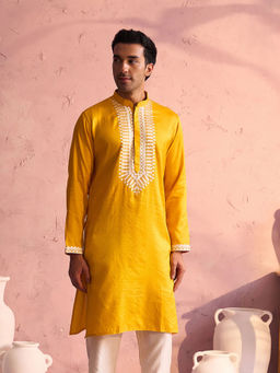 Vastramay - Mens Yellow Moonga Silk Kurta
