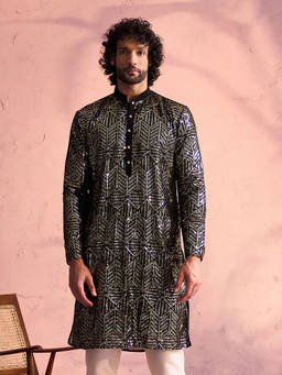 Vastramay - Mens Black Georgette Kurta