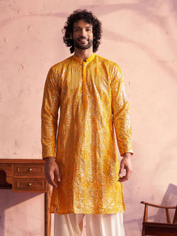 Vastramay - Mens Yellow Georgette Kurta