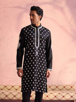 Vastramay - Mens Black Moonga Silk Kurta