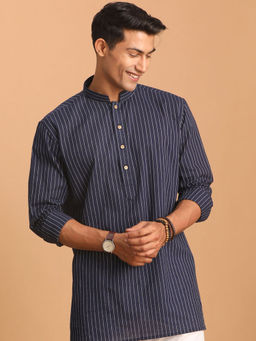 Vastramay - Mens Navy Blue Cotton Short Kurta