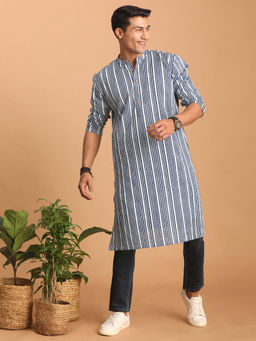 Vastramay - Mens Indigo Blue Cotton Kurta