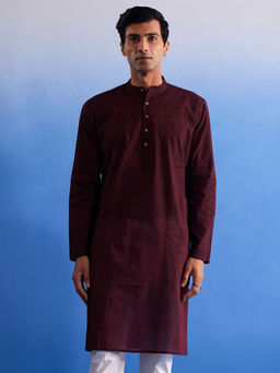 Vastramay - Mens Maroon Pure Cotton Kurta