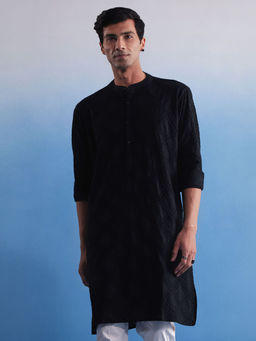 Vastramay - Mens Black Cotton Kurta