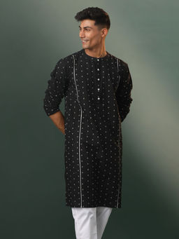 Vastramay - Mens Black Cotton Kurta