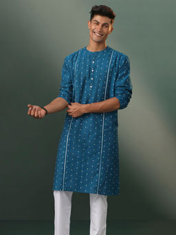 Vastramay - Mens Turquoise Cotton Kurta