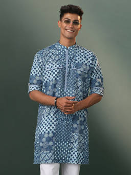 Vastramay - Mens Blue Cotton Kurta