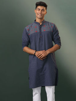 Vastramay - Mens Navy Blue Cotton Kurta