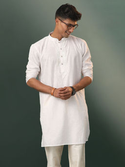 Vastramay - Mens White Cotton Kurta