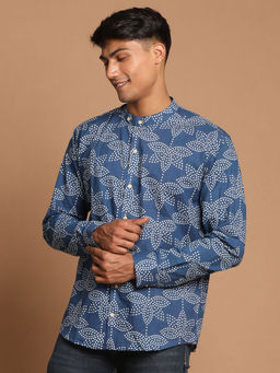 Vastramay - Mens Indigo Blue Cotton Ethnic Shirt