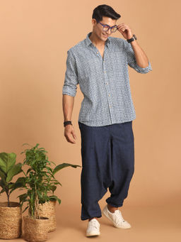 Vastramay - Mens Indigo Blue Cotton Ethnic Shirt