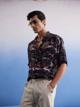 Vastramay - Mens Black Cotton Blend Ethnic Shirt