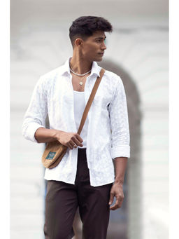 Vastramay - Mens White Cotton Ethnic Shirt