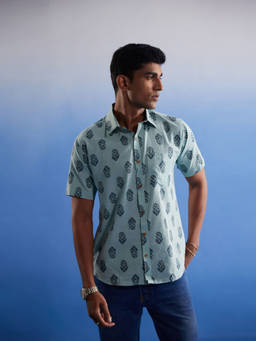 Vastramay - Mens Mehndi Cotton Shirt