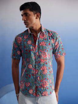 Vastramay - Mens Aqua Cotton Shirt