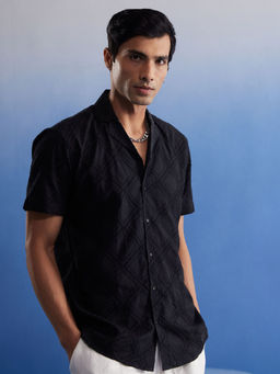 Vastramay - Mens Black Cotton Ethnic Shirt