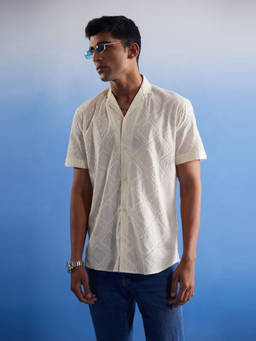Vastramay - Mens Cream Cotton Ethnic Shirt