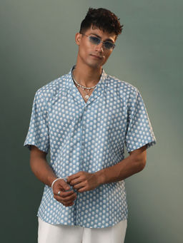 Vastramay - Mens Blue Cotton Ethnic Shirt