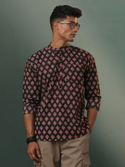 Vastramay - Mens Black Cotton Short Kurta