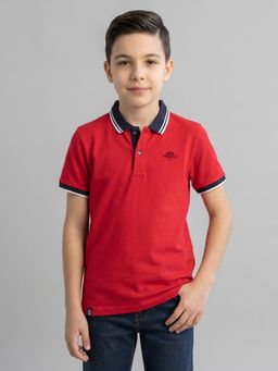 Monte Carlo - Boys Regular Fit Half Sleeve Solid Red Polo T-Shirt