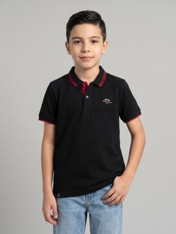 Monte Carlo - Boys Regular Fit Half Sleeve Solid Black Polo T-Shirt