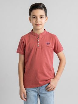 Monte Carlo - Boys Regular Fit Solid Half Sleeve Red T-Shirt