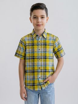 Monte Carlo - Boys Regular Fit Checkered Half Sleeve Mustard Shirt