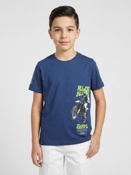 Monte Carlo - Boys Regular Fit Round Neck Half Sleeve Printed Navy Blue T-Shirt