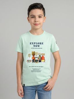 Monte Carlo - Boys Regular Fit Round Neck Half Sleeve Printed Green T-Shirt