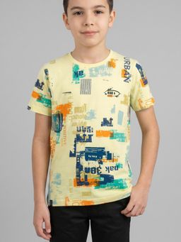 Monte Carlo - Boys Regular Fit Half Sleeve Round Neck Printed Yellow T-Shirt