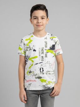 Monte Carlo - Boys Regular Fit Half Sleeve Round Neck Printed White T-Shirt