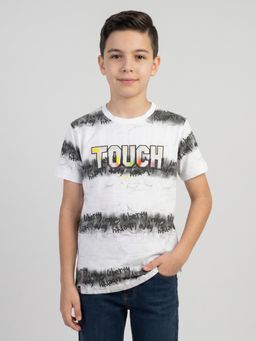 Monte Carlo - Boys Regular Fit Printed Half Sleeve Round Neck White T-Shirt