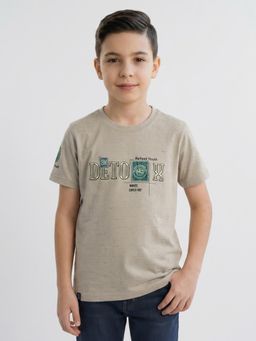 Monte Carlo - Boys Regular Fit Half Sleeve Printed Round Neck Beige T-Shirt