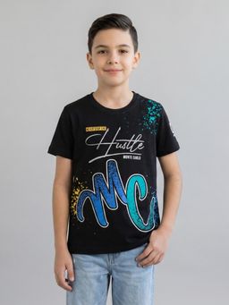 Monte Carlo - Boys Regular Fit Half Sleeve Round Neck Black T-Shirt