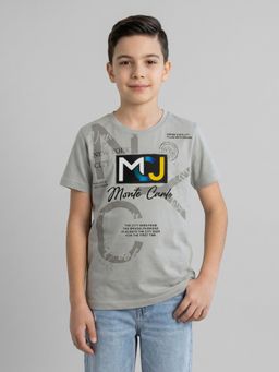 Monte Carlo - Boys Regular Fit Half Sleeve Round Neck Grey T-Shirt